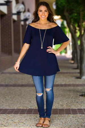 Off The Shoulder Piko top by PIko1988 in Navy