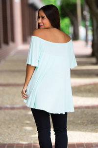 Off The Shoulder Short Sleeve Piko Top - Mint