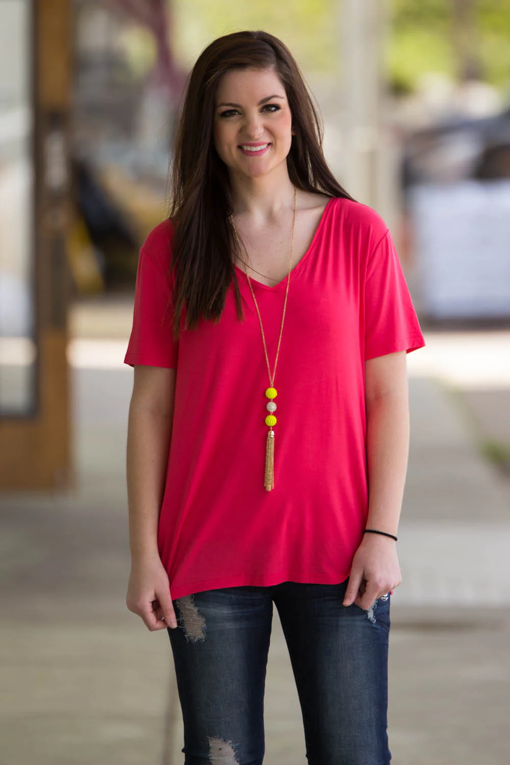 Short Sleeve V-Neck Piko Tee - Watermelon